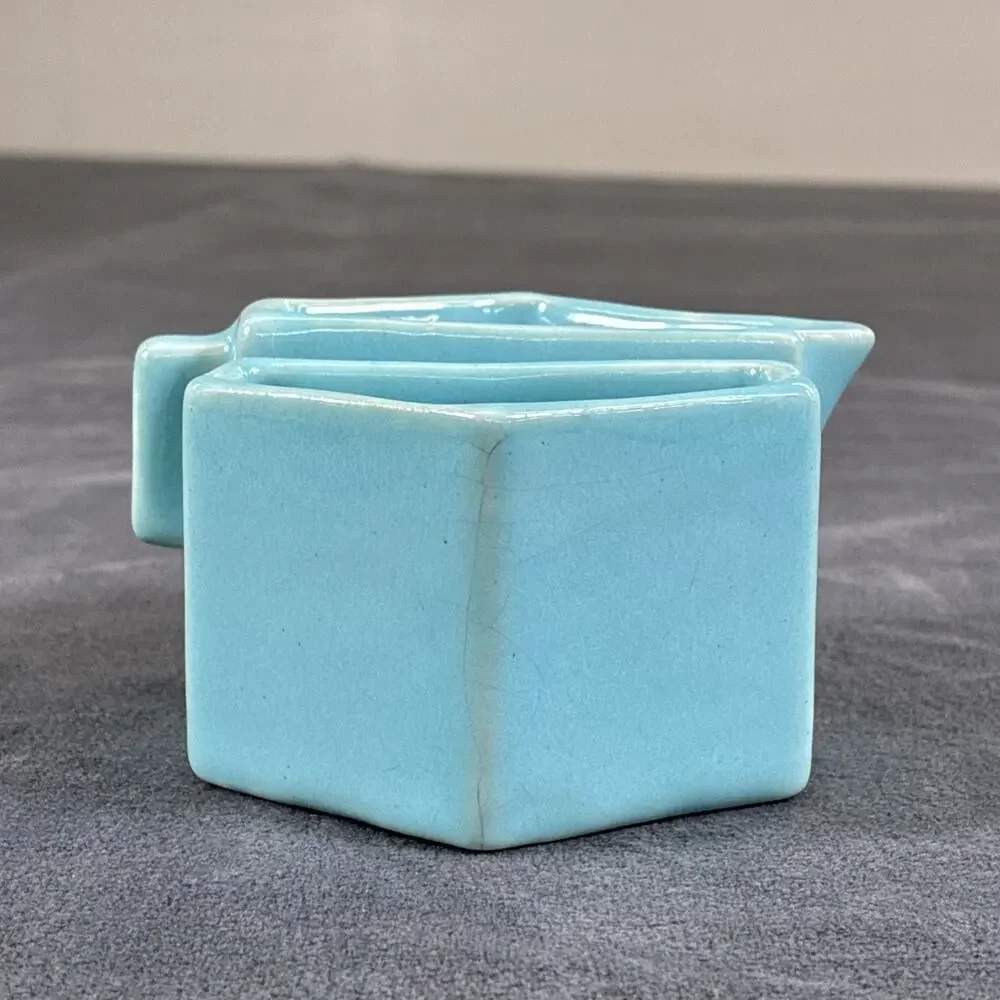 Vintage Caifornia Tudor Pottery Turquoise Nesting Creamer /Open Sugar Tray Set